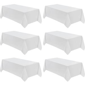 VidaFete Table Cloth 6 Pack 90 * 132inch Rectangle Tablecloth Polyester, Stain Wrinkle Resistant Polyester Dining Table Cover for Kitchen Dinning Party Wedding Rectangular Tabletop Decoration(White)