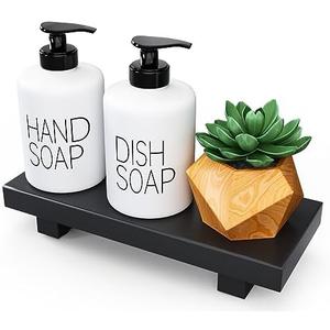 Wood Pedestal Soap Stand for Kitchen Counter Island, 8.65" x 3.45" Small Bathroom Tray for Sink Vanity Countertop, Modern Farmhouse Decor Wooden Risers for Display(NO BOTTLES NO PLANT)