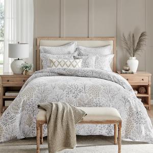 Levtex Home English Forest Natural Reversible Full/Queen Comforter Set (90x94in) with 2 Pillowcases (26x20in) - Floral Bedding - Taupe, Grey - Cotton Full/Queen Size Comforter Set - Soft, Pre-Washed