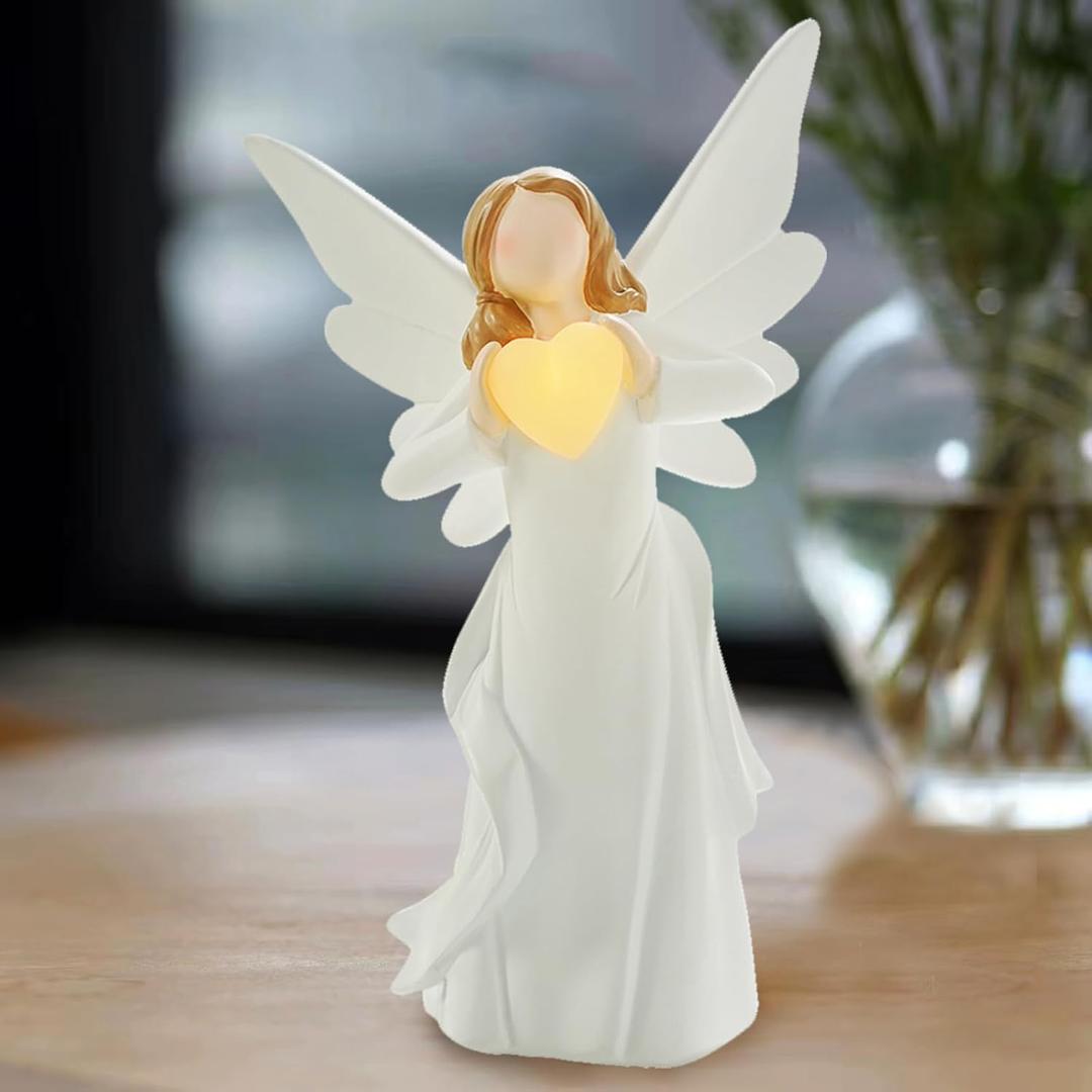 Starryfill Guardian Angel Figurine Holds Heart with Timer, 9.4inch Tall Angel Statue Battery Powered, As Gift Symbolizes Forever Love and Friendship for Christmas Mother's Day