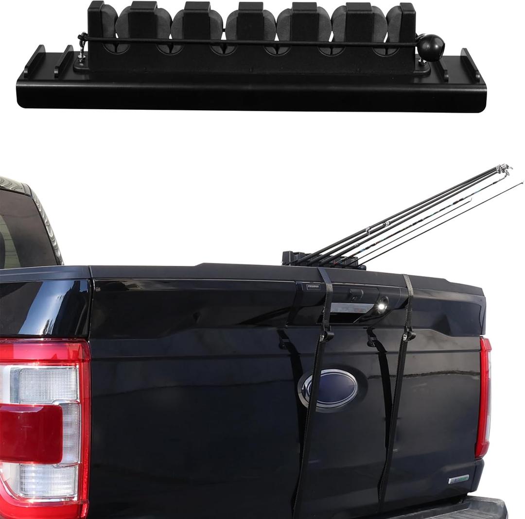 Fishing Rod Holder for Truck Tailgate  Holds 6 Rods with Foam Protection & Secure Straps  Easy to Install Pickup Truck Bed Pole Holders