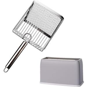 Cat Litter Scoop, Metal Scooper, Deep Shovel, Ergonomic Handle, Kitten Poop Sifting, Durable, Heavy Duty Speed Sifter, for Litter Box Silvery-Gray