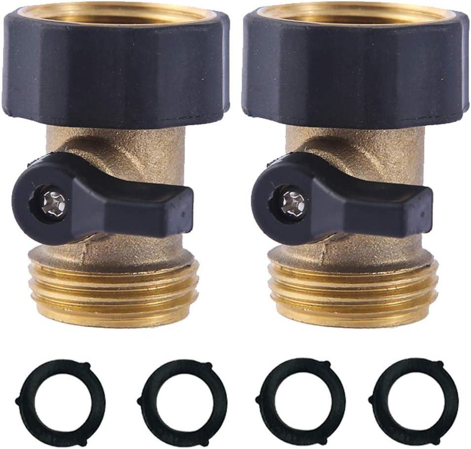 HQMPC Heavy Duty Brass Shut Off Valve Garden Hose Shut Off Valve Garden Hose Connector (2PCS) +4 Extra Pressure Washers (1)