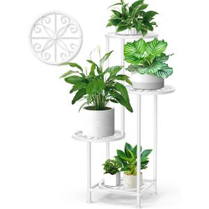 4 Tier Plant Stand Indoor Outdoor, Metal Flower Shelf Display Holder, Multiple Plants Corner Tall Flower Holders for Patio Balcony Porch Garden Living Room (White)
