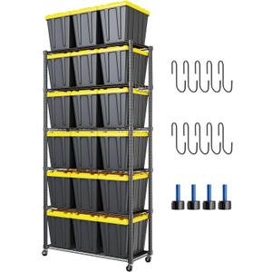 Himix 73''H X 35.5''W X14''D 6 Tier Wire Shelf with Wheels 10 Hooks, Adjustable NSF Wire Shelving Unit Heavy Duty Metal Storage Shelves Free Standing Rack Organization for Pantry, Kitchen, Garage