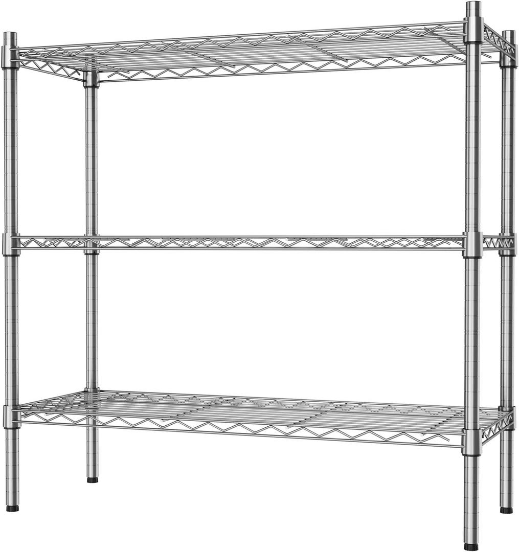 Auslar 3-Shelf Storage Wire Shelves Heavy Duty 3 Tiers Standing Shelving Units Adjustable Metal Organizer Wire Rack, Chrome Auslar 3-Shelf Storage Wire Shelves Heavy Duty 3 Tiers Standing Shelving Units Adjustable Metal Organizer Wire Rack, Chrome