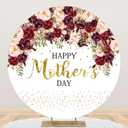 Renaiss 6x6ft Happy Mother's Day Round Backdrop Cover Red Pink Rose Mother's Day Circle Photography Background Rose Flowers Mother's Day Party Decors Floral Mother's Day Arch Photo Booth Props