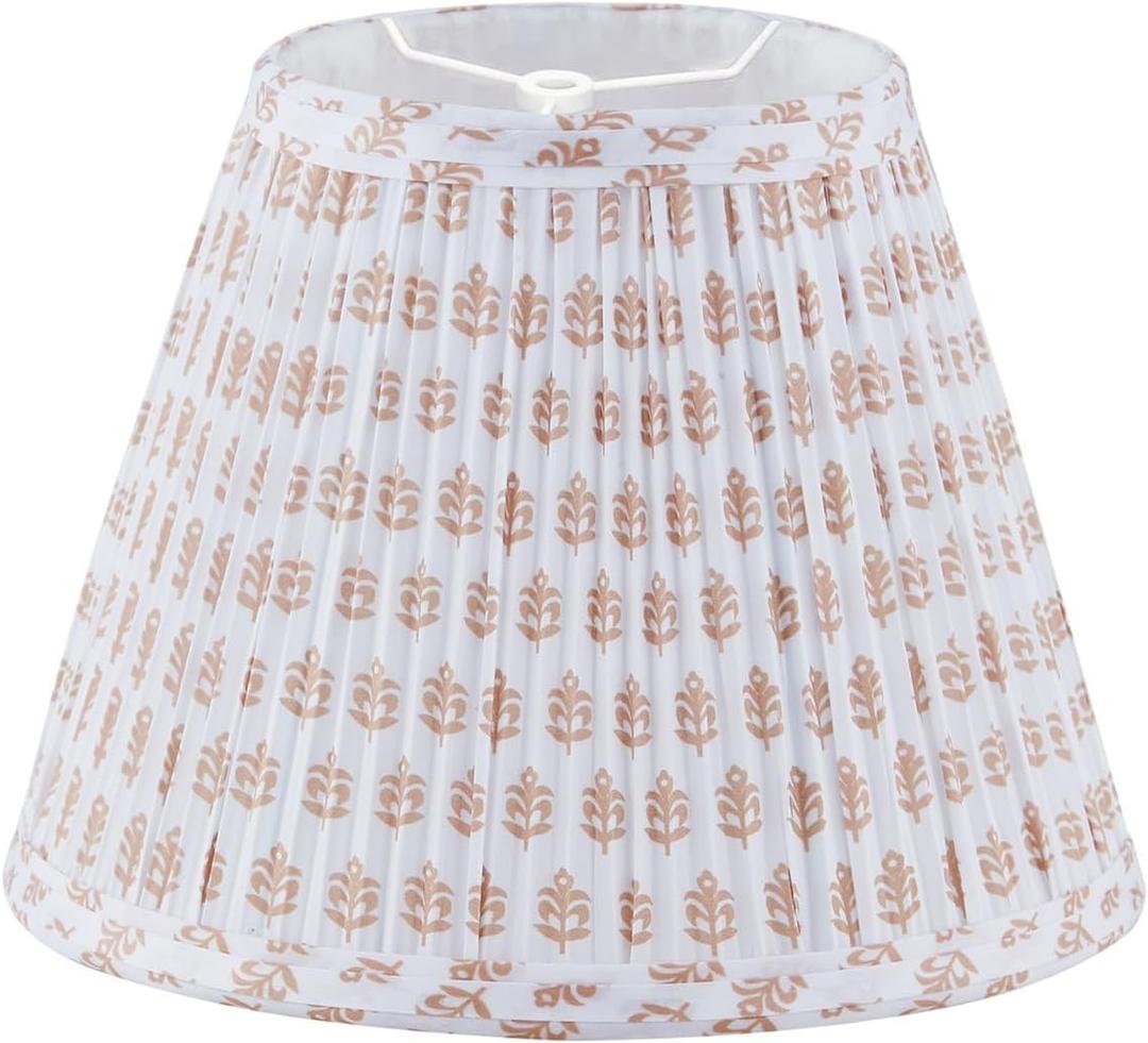 Small Lamp Shade 5" Top x 9" Bottom x 7" Slant Height, Lamp Shades for Table Lamps,Barrel Replacement Lampshade(Spider Fitter), Modern Fabric Pleated Lampshades for Table Lamp 1 Pack(Brown Floral)