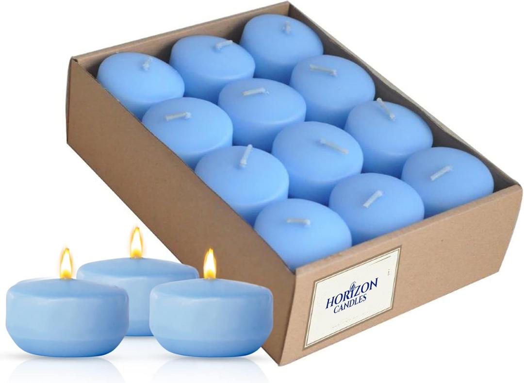 Horizon - Unscented 24 Piece Floating Candles for Parties | 2" Dripless and Smokeless Floating Candles with 5 Hours Burning Time for Centerpieces at Wedding, Pool, Home Decor | Blue