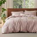 Bedsure 100% Washed Cotton Duvet Cover Queen Size - Petal Pink Minimalist Cotton Duvet Cover Linen Like for All Seasons - GentleSoft Plain Simple Bedding, 3 Pieces (Petal Pink, Queen, 90"x90")