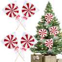 Briwooody 4 Pcs Large Candy Christmas Ornament 13.8 Inch Giant Lollipops Decoration Christmas Tree Hanging Ornament for Xmas Tree Decor(Red and White,Lollipops)