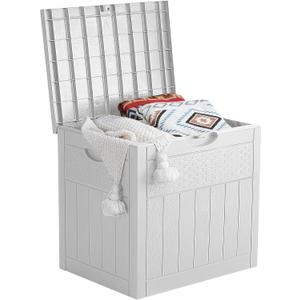 33 Gallon Deck Box, Small Outdoor Storage Box Waterproof, Lockable Secure Package Bin Delivery Box for Outside Front Porch, Patio Cushions Storage Box, Delivery Driver Snack Box for Porch, White