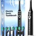Bymore Electric Toothbrush for Adults,Travel Sonic Toothbrush with 8 Replacement Heads, Ultra Clean Rechargeable Toothbrush Portable One Charge for 330days 5 Modes 2mins Timer-Black (1 Count (Pack of 1))