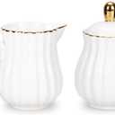 Porcelain Sugar and Creamer Set, British Style Creamer Pitcher and Sugar Jar, Sugar Set with Lid & Spoon, Coffee Serving Set for Home Coffee Tea Party