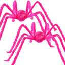 Halloween Giant Pink Spider 2 Pack 5Ft Realistic Large Scary Hairy Spiders Sets for Halloween Decorations Indoor Outdoor and Yard Creepy Decor