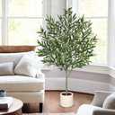 Hollyone Faux Olive Tree with Pot 4.2FT Small Fake Olive Tree Indoor 50.4inch with Natural Wood Trunk and Lifelike Fruits Potted Artificial Tree Plant Home Office Modern Housewarming Decoration Gift
