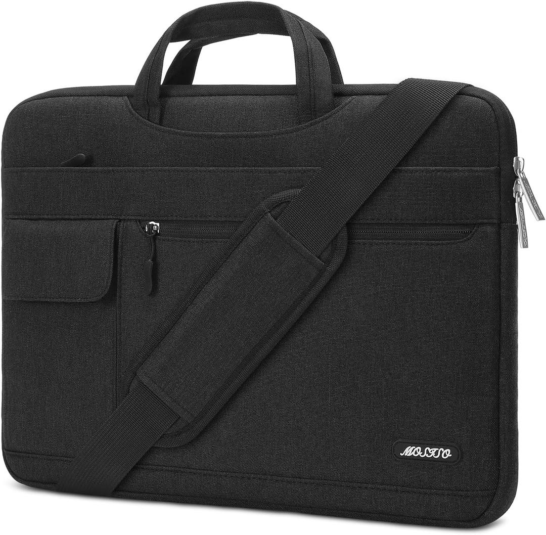 MOSISO Laptop Shoulder Bag Compatible with MacBook Air/Pro,13-13.3 inch Notebook,Compatible with MacBook Pro 14 inch M5 M4 M3 M2 M1 2026-2021,Polyester Flapover Briefcase Sleeve Case, Black