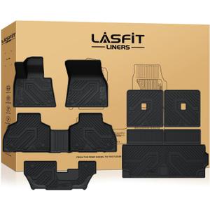 LASFIT Floor Mats&Cargo Mat&Seatback Fit for BMW X7 2019-2025 2026 M50i M60i xDrive40i xDrive50i, All Weather TPE Custom Fit 1st&2nd&3rd Row Full Set Car Mats & Trunk Liner(Only for 7 Seaters), Black