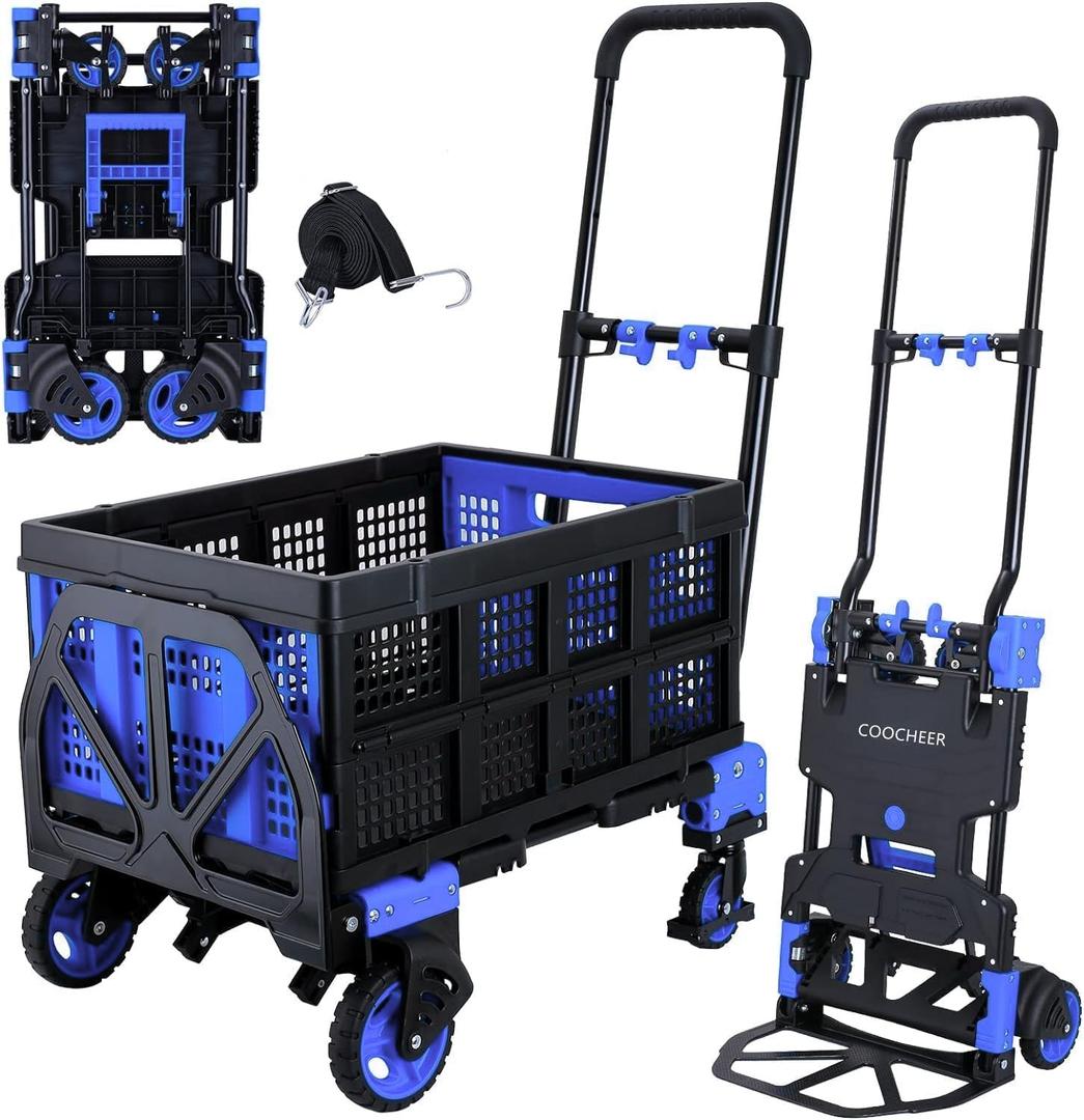 330lbs Hand Truck with Folding Basket, 2-in-1 Aluminum Foldable Dolly Cart