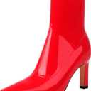 Mofirdast Women's Mid Calf Boots Comfy Square Closed Toe Stiletto High Heel Boot Zipper Short Ankle Booties (6.5, Red)