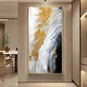 Hand-Painted Gold Abstract Oil Painting on Canvas for Entrance-Hall, Framed White and Black Wall Art for Living Room,Large Wall Picture for Bedroom Kitchen Home Decoration 24x48inch (24L" x 48W", Artwork-WKF-203)