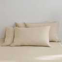 MooMee Bedding Pillowcases Pack of 4 100% Washed Cotton Linen Like Textured Breathable Durable Soft Comfy (Heathered Almond Milk Grey, Queen)