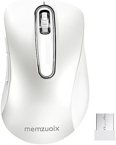 memzuoix 2.4G Wireless Mouse, 1400 DPI Computer Mice with USB Receiver, Portable Wireless USB Mouse Battery Powered Cordless Mice for Laptop, PC, Desktop, 5 Buttons (White)