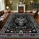 9x12 Area Rugs Living Room Rug: Vintage Washable Rug Floral Soft Carpet Indoor Floor Non-Slip Boho Stain Resistant Large Carpets for Bedroom Kids Nursery Dining Room Farmhouse Home Office Black
