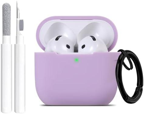 Maxjoy for Apple Airpods 4th Generation Case Cover(2024), Silicone Case with Cleaner Kit & Keychain Compatible Compatible with Airpods 4 case for Women,Men(Lavender Purple) 3 Pack