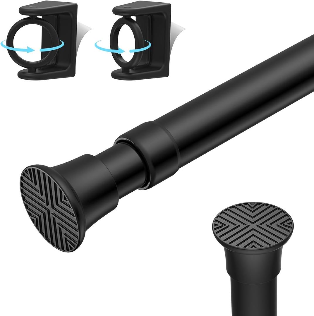 AIZESI 1PCS Spring Tension Curtain Rods 24 to 46 Inch Black Tension Rod Spring Curtain Rod Short Curtain Rod Tension Adjustable Curtain Rods for Kitchen, (With One Set Rod Holder)