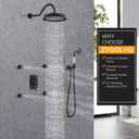 Antique Shower System with Body Jets - 9" Wall Mounted Rainfall Head and Vintage Brass Ceramic Handheld Spray, 3 Way Diverter Brass Rough-in Valve Trim Kit, Matte Black