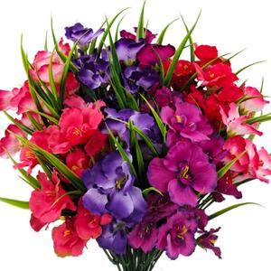 8 Bundles Artificial Hibiscus Flowers for Outdoor Faux UV Resistant Fake Silk Plants Flower for Front Porch Pot Planters Garden Window Box Indoor Home Decor (Red, Pink, Purple Red, Purple)
