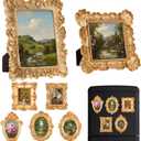 Teenyyou 7 Pcs Vintage Resin Picture Frames Set Antique Gold Mini Photo Frames Small Baroque Oval Rectangle Ornate for Home Display Wedding Favors 4x4, 5x7inch(Palm Leaf Style)
