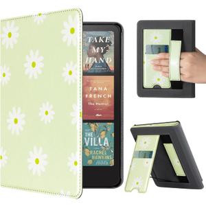 CoBak Stand Case for 7" Kindle Paperwhite 12th Gen 2024 and Kindle Colorsoft with Hand Strap - Compatible with iPhone MagSafe, for Samsung/Belkin/Anker Wireless Charging Pads, Durable, Auto Sleep Wake (Daisy)
