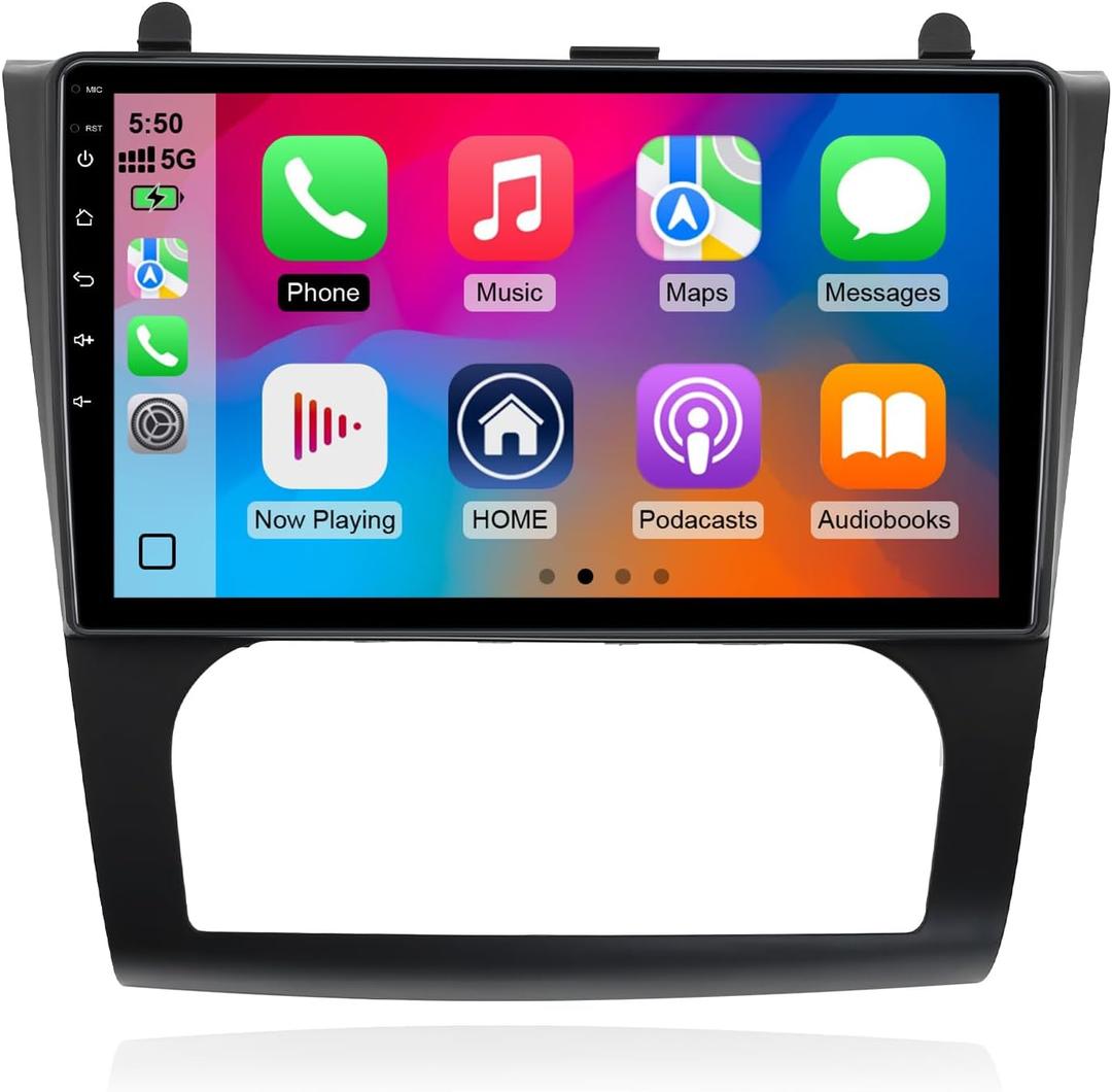 1+32G Android 14 Double Din Car Stereo for Nissan Altima 2008-2012 (Auto A/C) with 9 Inch Touchscreen Radio Built-in Wireless Carplay/Android Auto/GPS/Bluetooth/FM/AUX-in/SWC/Backup Camera