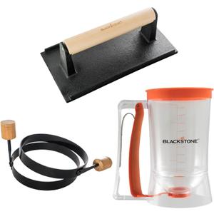 Blackstone 1543 4-Piece Griddle Breakfast Kit with Batter Dispenser, Bacon Press, and Two Egg Rings