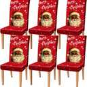 Moukeren Christmas Chair Covers Set of 6 African American Christmas Decorations Black Santa Chair Protector Red Stretch Washable Removable Slipcover for Xmas Kitchen Dining Room Living Room Decor