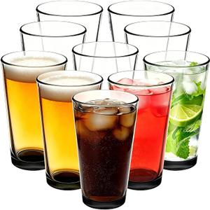 Beer Pint Glasses 16 oz – Set of 10, Heavy Duty Clear Glass Tumblers for Cold Beverages, Thick Walls & Stackable Base, Classic Highball Drinking Glasses for Home, Kitchen, Bar or Restaurant, Large