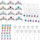 S & E TEACHER'S EDITION 60 Pcs Tiaras Crown Set, Princess Pretend Play Dress Up Set 12 Crowns 12 Wands 24 Rings 12 Nacklaces Princess Jewelry Toys for girls Costume Party Accessories