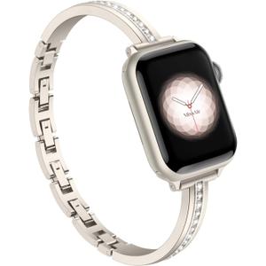 Missair Bands Compatible with Apple Watch Band 38mm 40mm 41mm 42mm 44mm 45mm 46mm 49mm for Women, Slim Metal Dressy Jewelry Bracelet with Bling Diamond for iWatch Series 11 10 9 8 7 6 5 4 3 SE Ultra (Starlight)