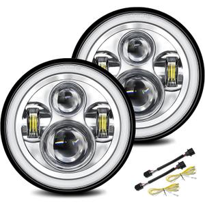 UNI-SHINE 2pcs 7 inch Led Headlight Round DOT Approved H6024 Led Headlight DRL Turn Signal Compatible with Jeep Wrangler JK TJ CJ & Miata & Chevy S3 & Hummer H1 H2 (Chrome)