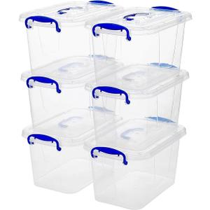 6-Pack Clear Plastic Storage Bin with Lids, Stackable Organizer Box with Latching Handle, 6.5L/7quart