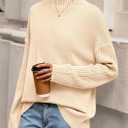 5 x PRETTYGARDEN Casual Long Sleeve Oversized Sweaters for Women 2026 Loose Mock Neck Pullover Sweater Ribbed Knit Fall Clothes (Beige)