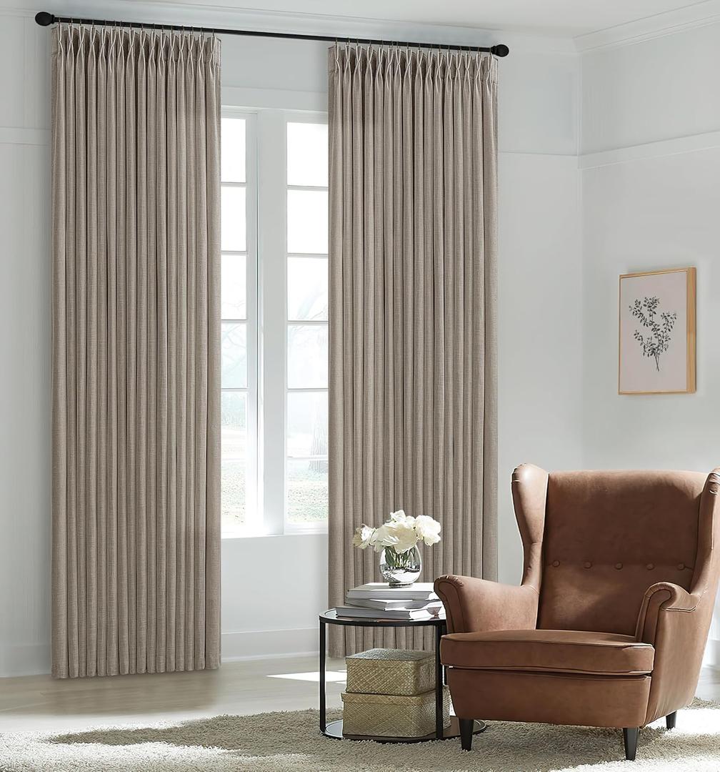 Tan Brown Extra Long Burlap Semi Sheer Curtains 120 Inches Long for Living Room Bedroom Farmhouse Country Pinch Pleat Flax Linen Window Drapes with Back Tab Ceiling Track System Taupe Burlywood