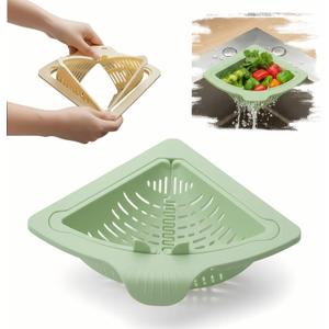 Magnetic Drainage & Filter Basket, Triangular Sink Strainer with Twist-Open Bottom, Kitchen Sink Corner Rack for Draining & Storage, Punch-Free Installation, No Tools Needed (Green)