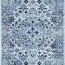 GarveeHome Entryway Runner Rug Washable Vintage Low Pile Lightweight Stain Resistant Carpet for Kitchen Bedroom Non-Slip Soft Thin Floor Mat for Bathroom Blue 10 * 13 ft