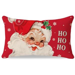 HERHOME Christmas Throw Pillow Cover 12x20 Inch, Vintage Santa Claus Snowflake Red Lumbar Decorative Cushion Case, Outdoor Xmas Winter Holiday Decoration for Sofa Couch Home Porch Decor