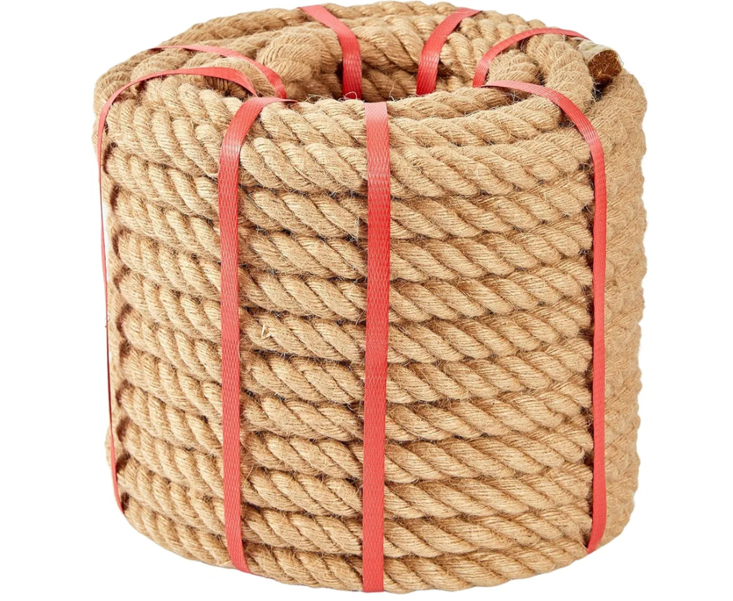 Natural Jute Twine Strin, Bulk Hemp Jute Rope Ideal for Tug of War, Deer Hunting, Nautical, Crafts, Swing, Packing Material Burlap Ribbon, Christmas Knitting Macrame Decoration(25mm/100 Feet)