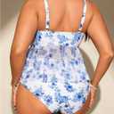 SweatyRocks Women's Plus Size 2 Piece Tankini Swimsuits Floral Ruffled Knot Front High Waisted Bathing Suit (Blue, XXL)