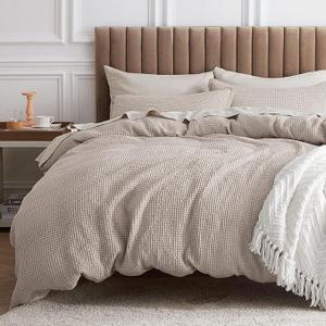 Bedsure Cotton Duvet Cover Set - 100% Cotton Waffle Weave Linen Duvet Cover Oversized Queen Size, GentleSoft™ and Breathable Bedding Set for All Season, 3 Pieces, 90"x90"